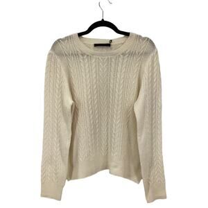 Jenni Kayne Crop Cable Knit Crewneck Sweater In Ivory Size Large